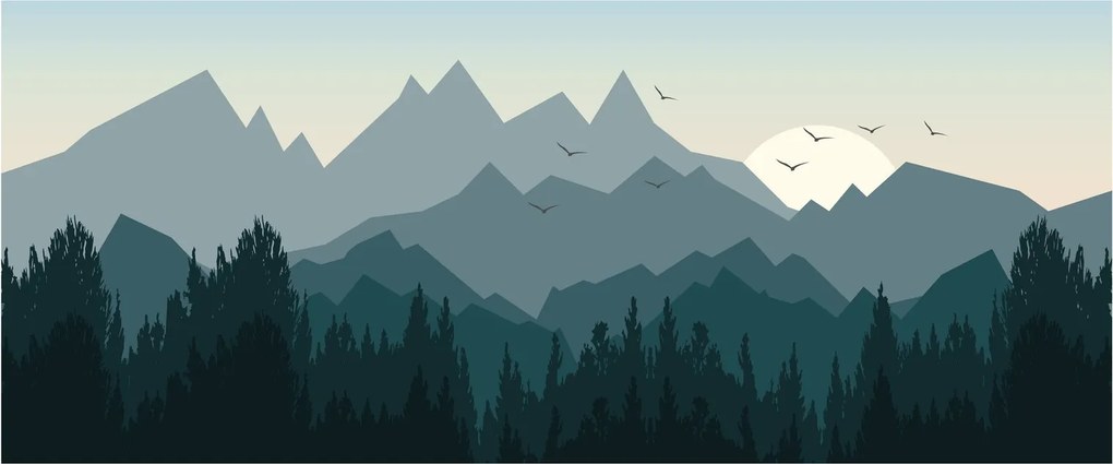 Obraz - Hory pohľadom grafika (120x50 cm)