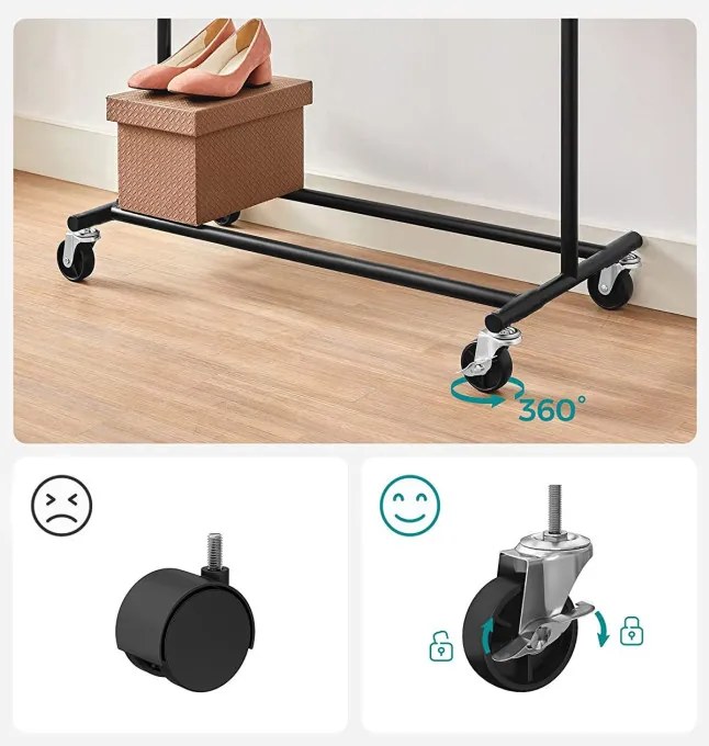 Vešiakový stojan na kolieskach TAHIR čierny