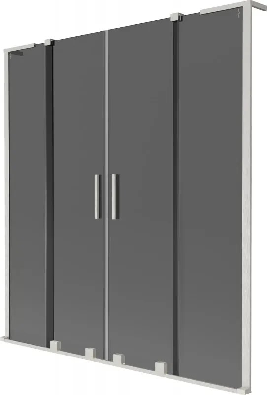 Mexen Velar L Duo, 2-krídlová posuvná vaňová zástena 140 x 150 cm, 8mm šedé sklo, brúsená oceľ, 896-140-003-42-97