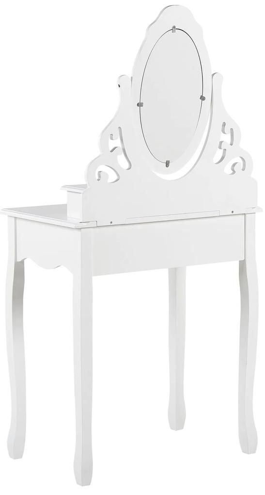 Toaletný stolík 4 zásuvky oválne zrkadlo a biela stolička AMOUR Beliani