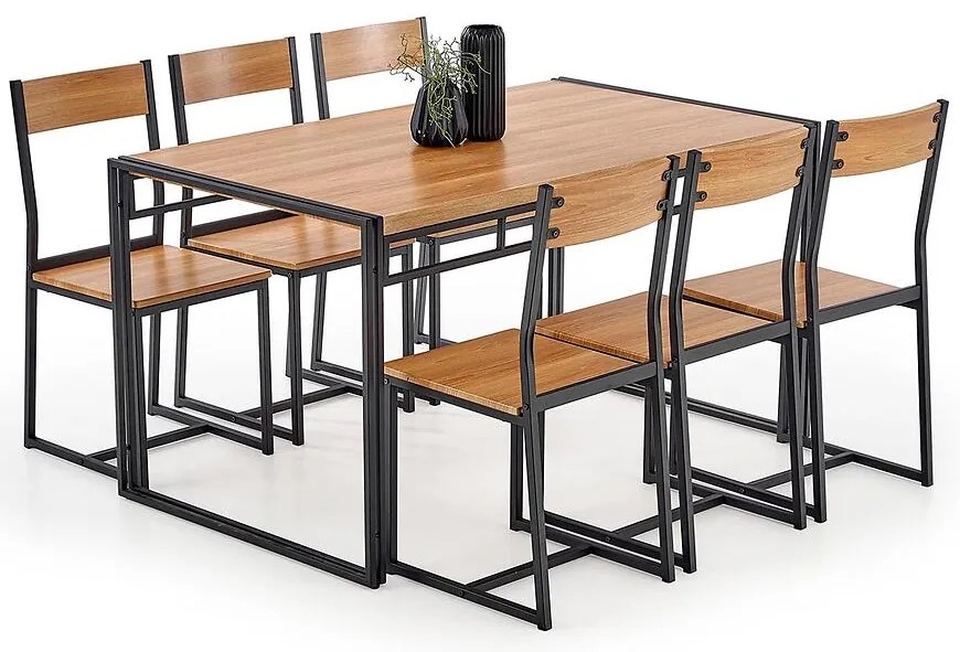 Jedálenská zostava Bolivar 1+6 140x80 dub zlatá/čierna