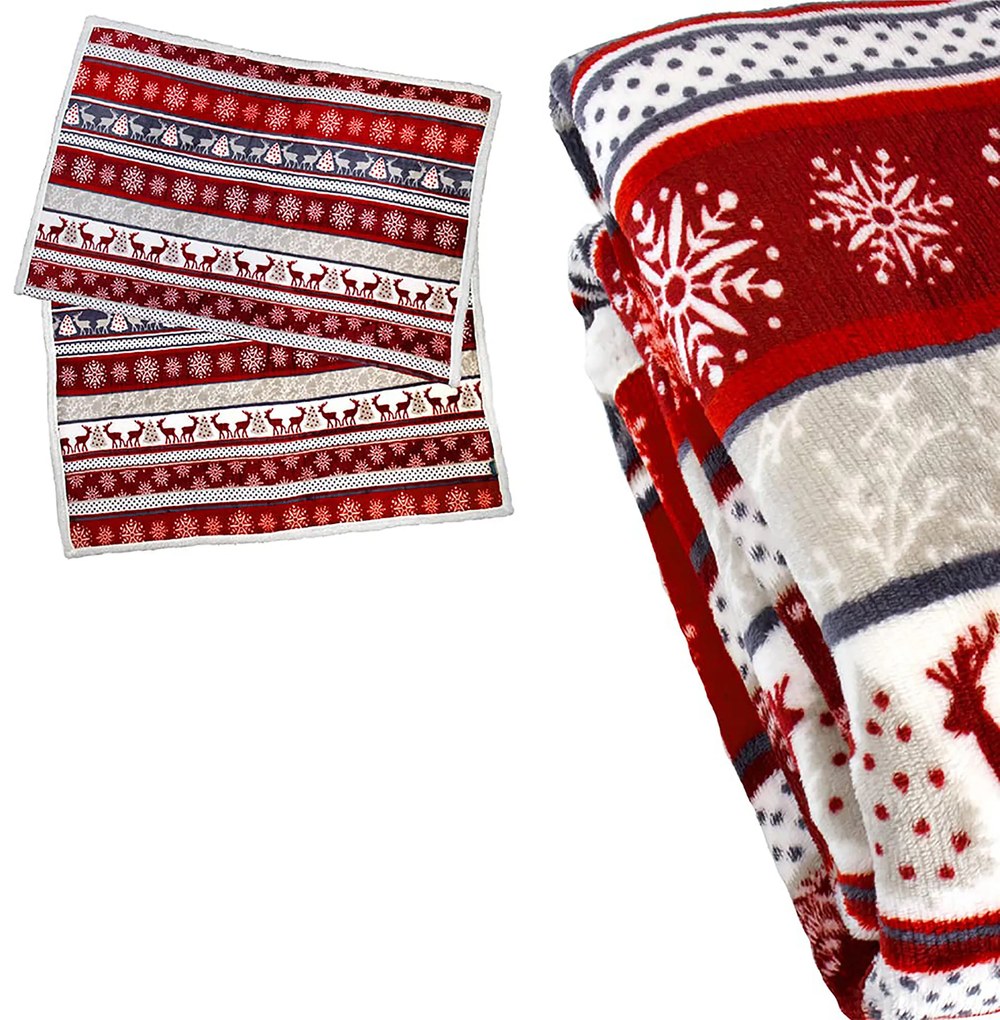 Vianočná červeno-biela baránková deka z mikroplyšu WINTER DELIGHT Rozmer: 160 x 200 cm