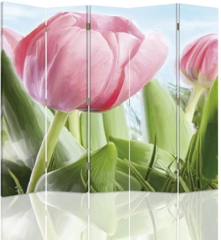 CARO Paraván - Tulip 1 | päťdielny | obojstranný 180x150 cm