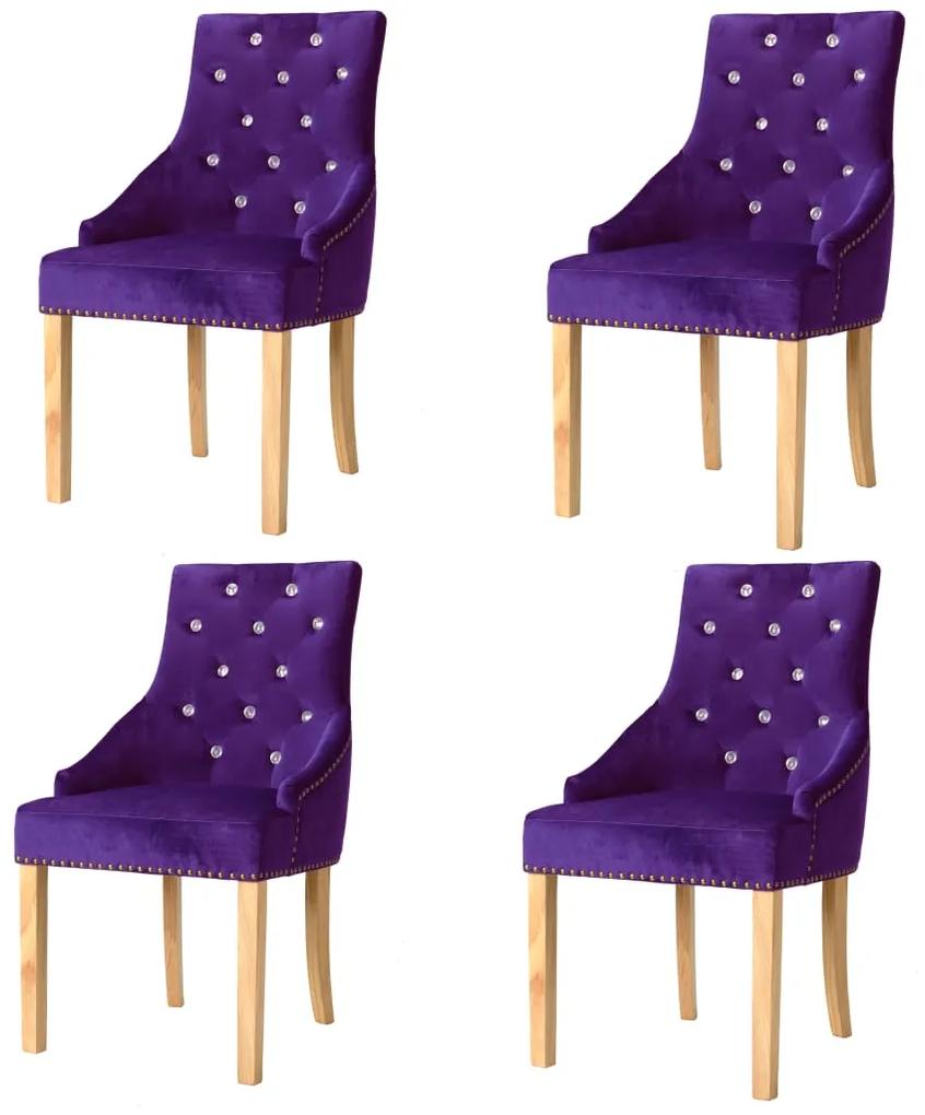 vidaXL Jedálenské stoličky 4 ks, fialové, dubový masív a zamat
