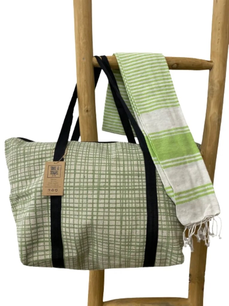 Štýlový set plážovej tašky + osušky HAMAM 75 x 150 cm, zelený