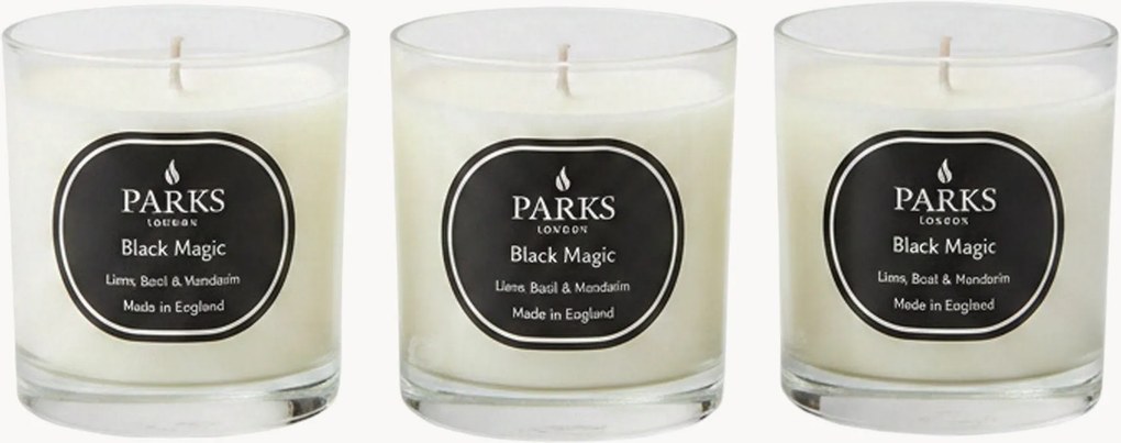 Ručne vyrobené vonné sviečky Black Magic (Lime, Basil & Mandarin), 3 ks