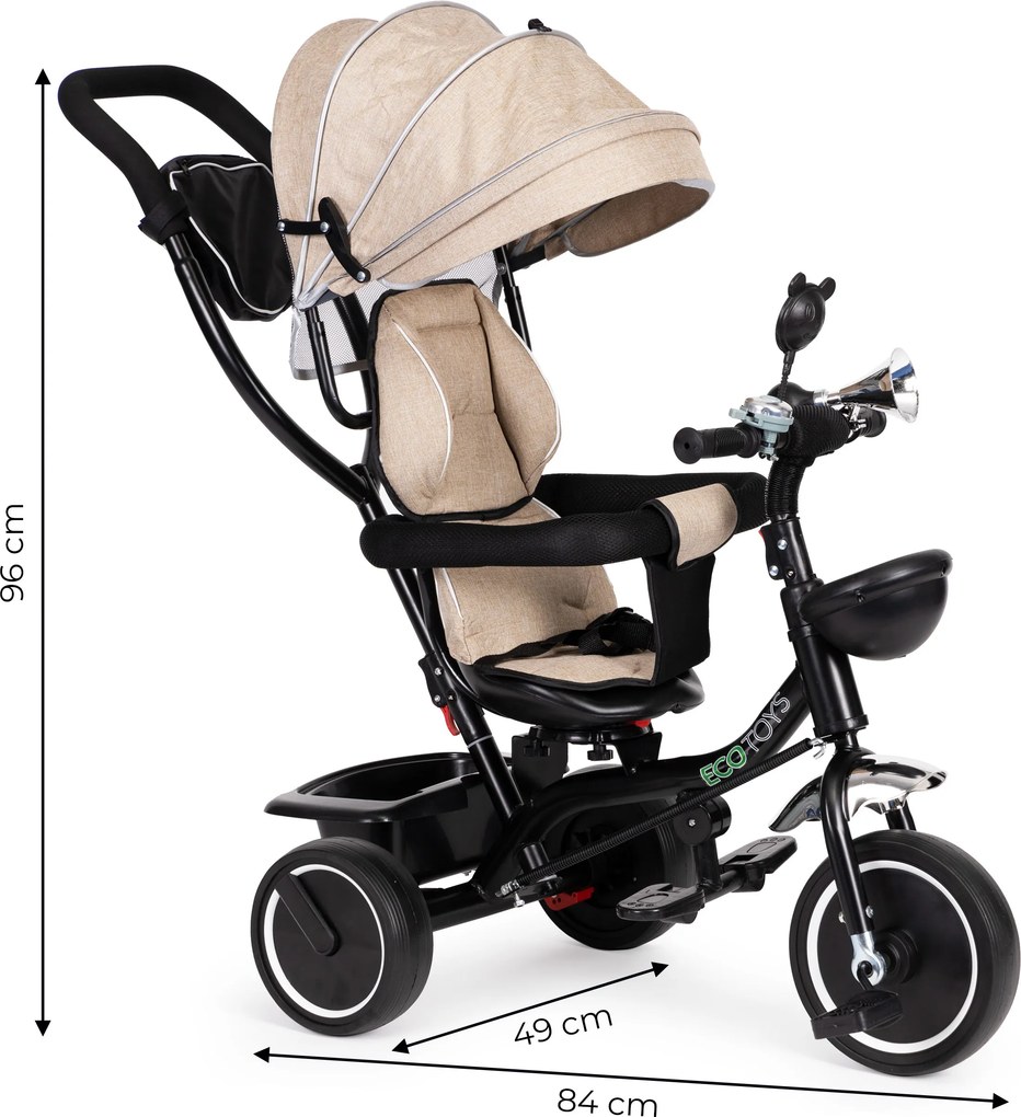 Trojkolka s otočnou strieškou sedadla béžová ECOTOYS