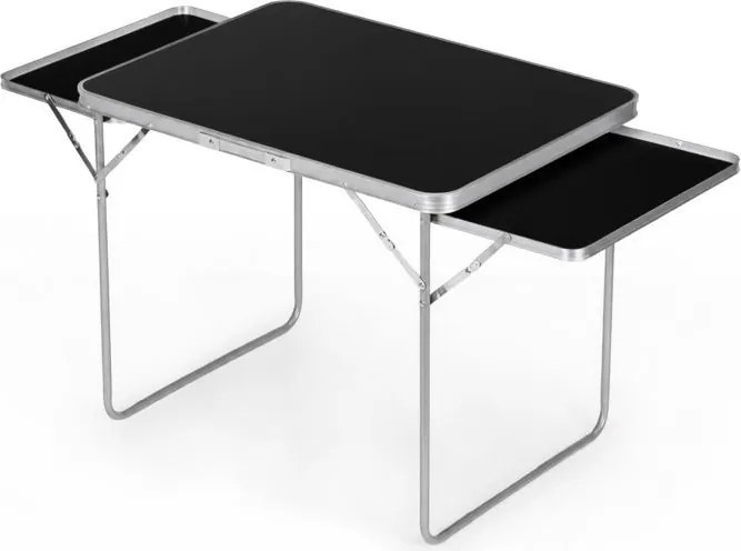 Skladací kempingový stôl 120 x 60 cm s policami a kufrovým dizajnom biela
