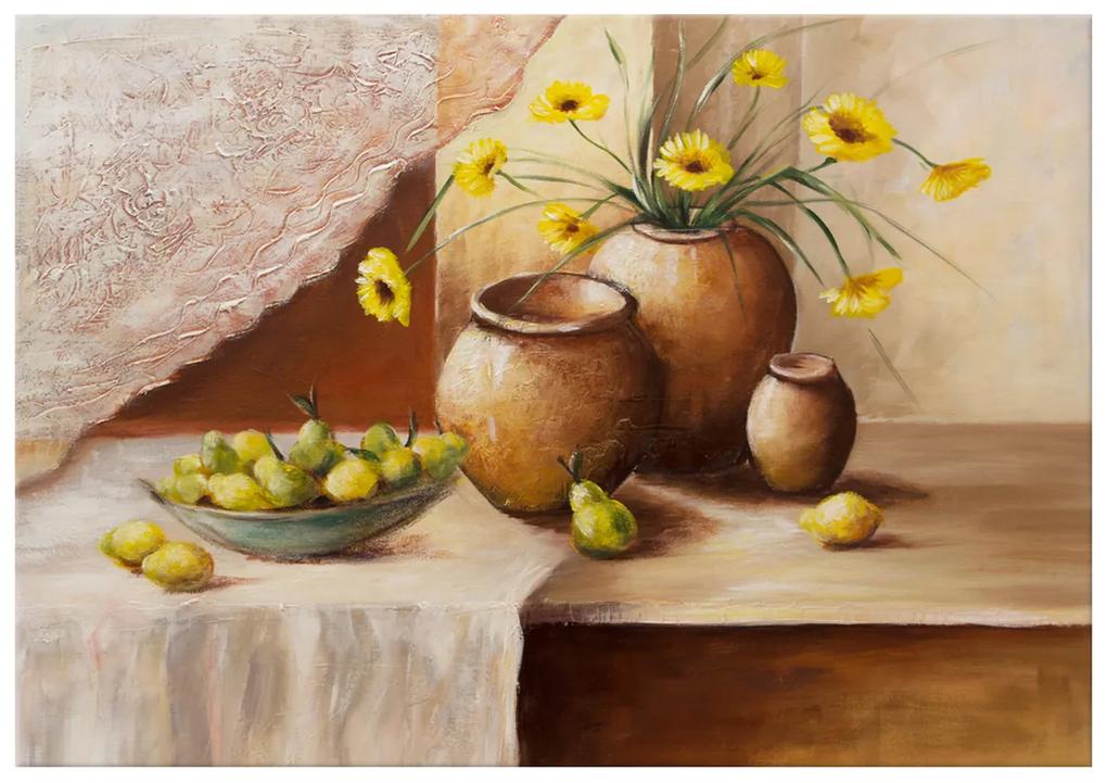 Gario Ručne maľovaný obraz Žlté kvety vo váze Rozmery: 100 x 70 cm