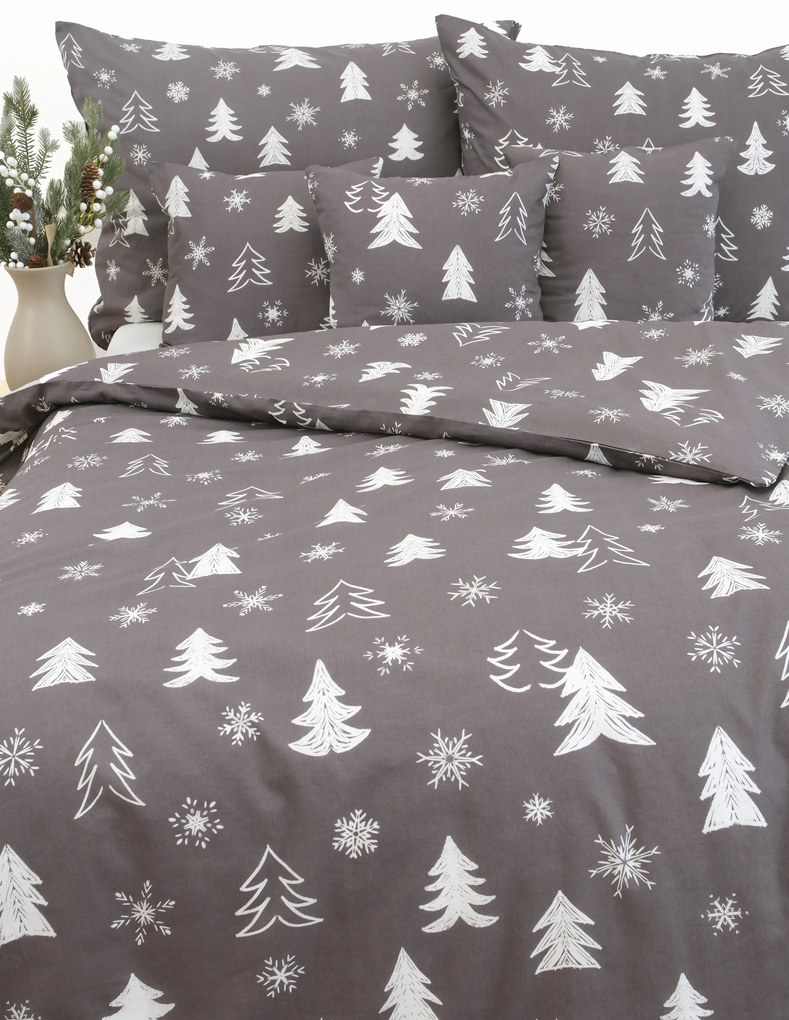 Vianočné bavlnené obliečky Renforcé - Stromčeky sivé