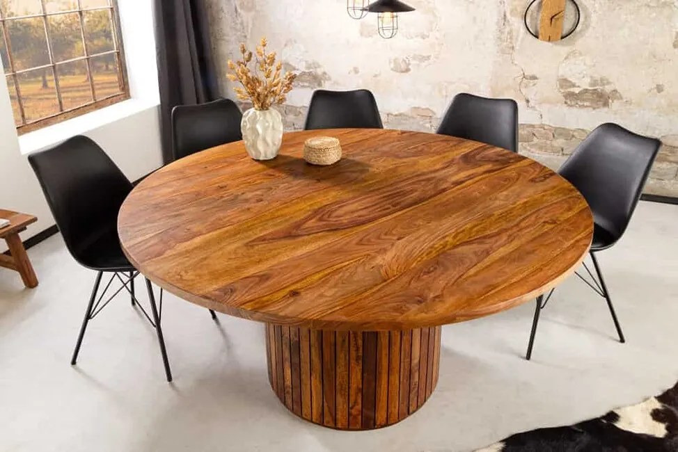 Okrúhly jedálenský stôl z masívu Sheesham Jaipur, 140 cm