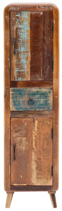 furniture-nabytek.cz - Masivní koupelnová vysoká skříňka Calcutta II z recyklovaného dřeva, lakovaná, vícebarevná – 35×35×135 cm