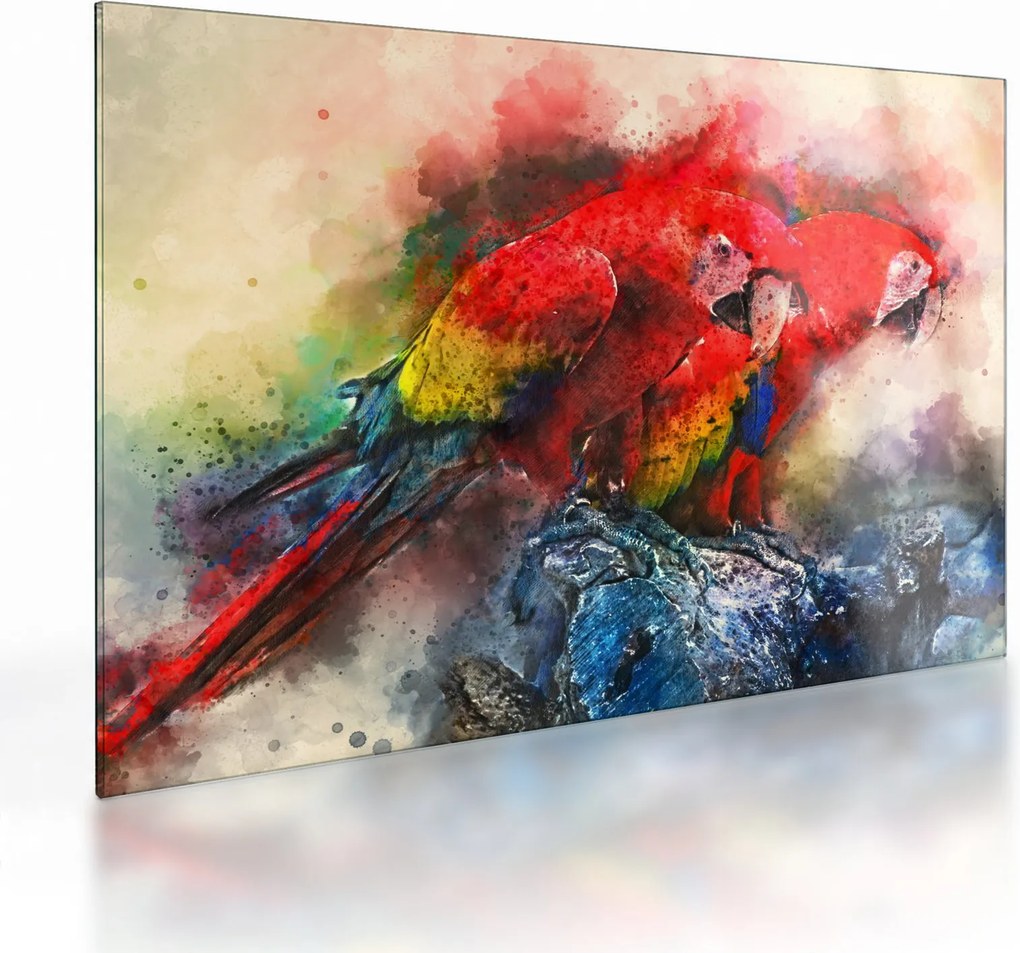 Sklenený obraz červených papagájov ara (70x50 cm)