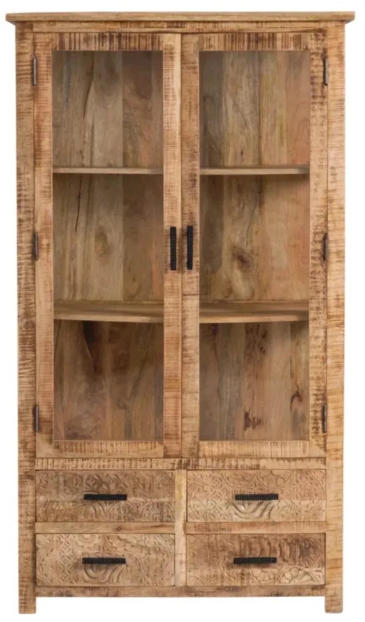 furniture-nabytek.cz - Masivní vitrína z mangového dřeva, lakovaná, hnědá – 100×42×180 cm