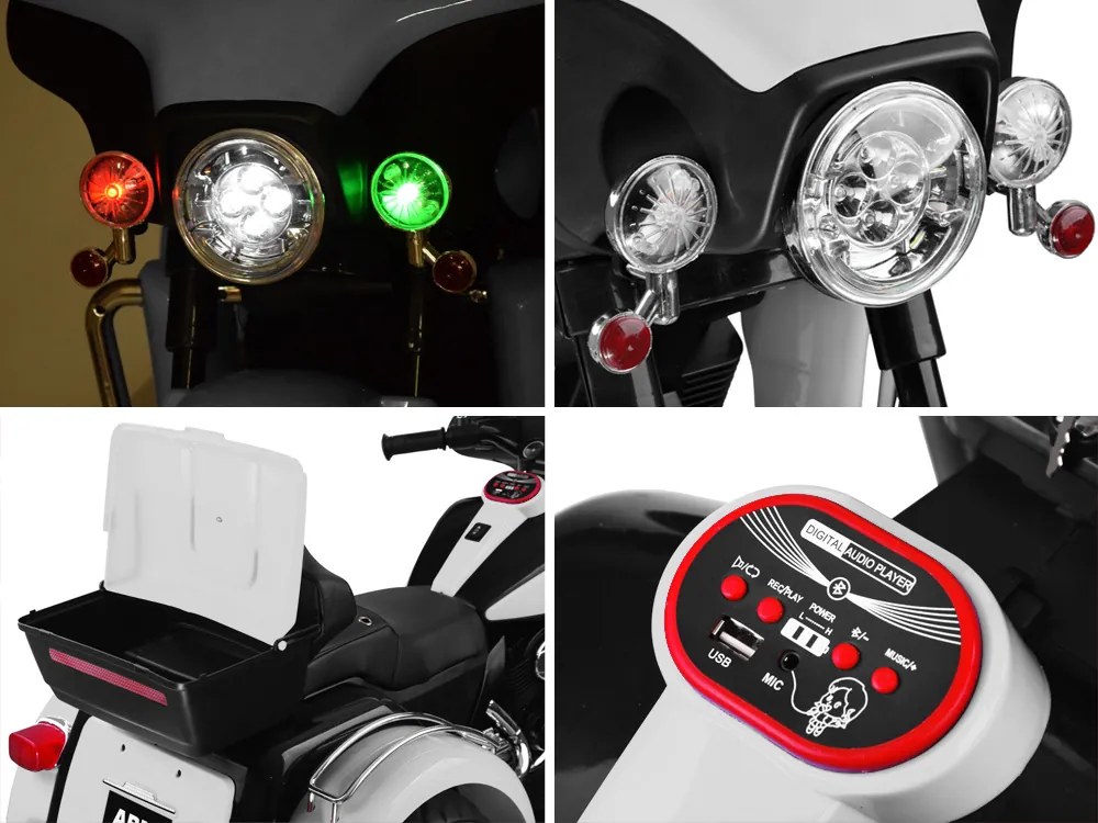 JOKOMISIADA Veľký akumulátorový motorkový chopper pre deti PA0254 biely