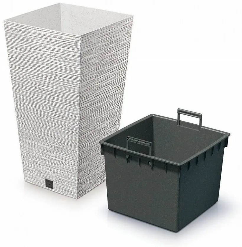 Kvetináč FURU SQUARE ECO WOOD s vložkou 24 c m,biely ECO