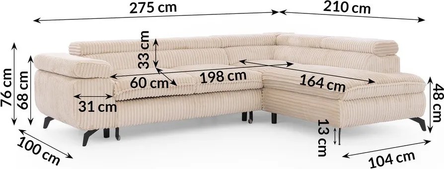 Béžová menčestrová rohová pohovka (pravý roh/do L) Marbeya – Ropez