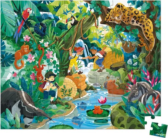 Janod Puzzle v kufríku 100ks: Dobrodružstvo v džungli