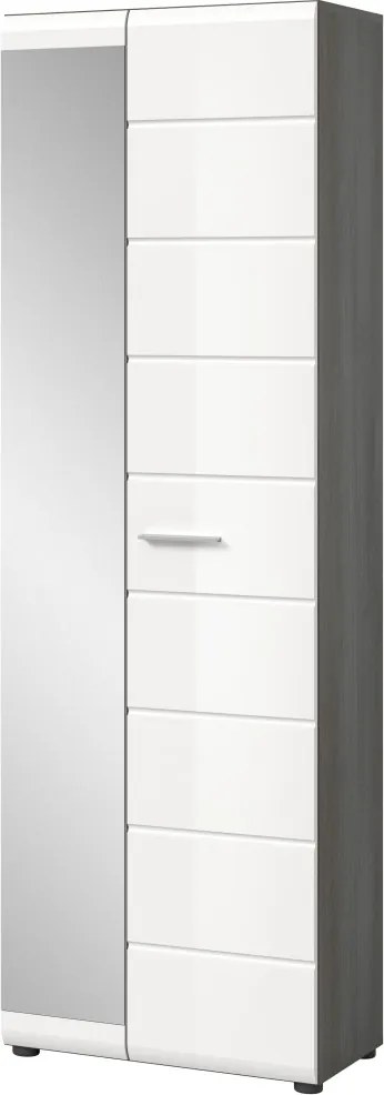 Predsieňová skriňa so zrkadlom Salsa, šedý dub/biely lesk