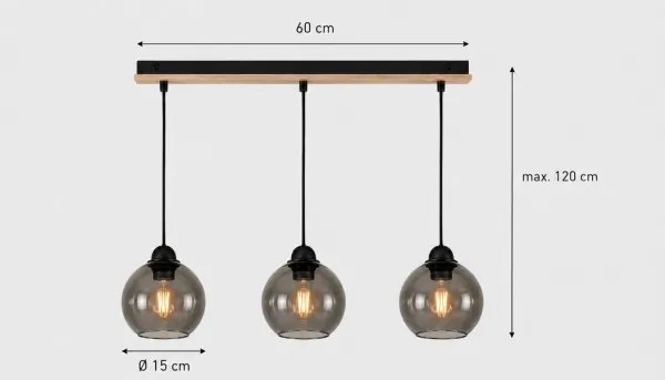 Luster na lanku UNO WOOD 3xE27/60W/230V čierna/hnedá
