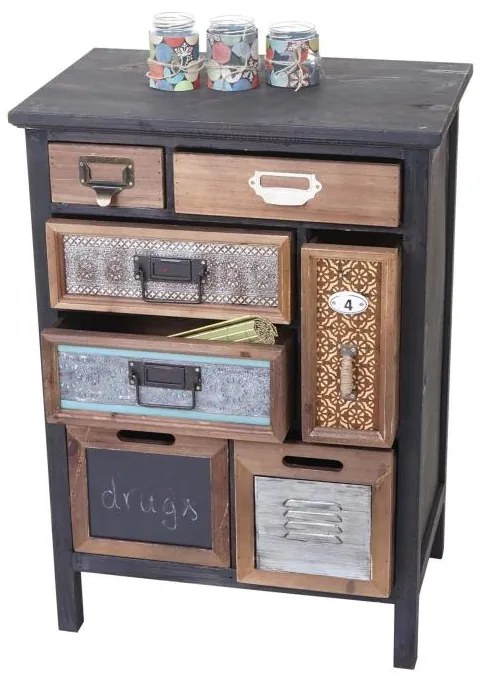 Komoda A43 Vintage Patchwork - drevo / kov, 78 x 55 x 35 cm