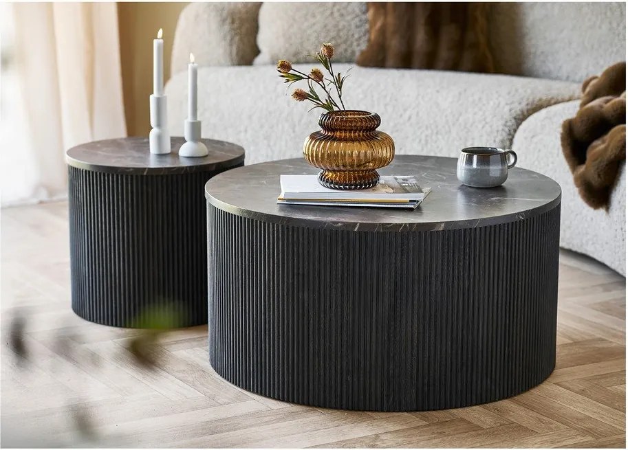 Tmavohnedý okrúhly konferenčný stolík s doskou v dekore mramoru ø 80 cm Rota – House Nordic