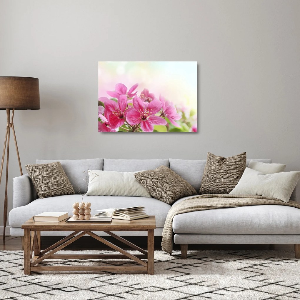 Sklenený obraz - Ružové kvety (70x50 cm)