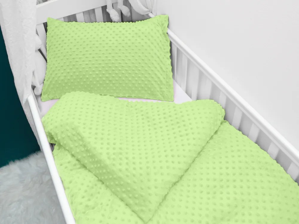 Biante Detské posteľné obliečky do postieľky Minky 3D bodky MKP-005 Pastelové svetlo zelené Do postieľky 90x140 a 40x60 cm