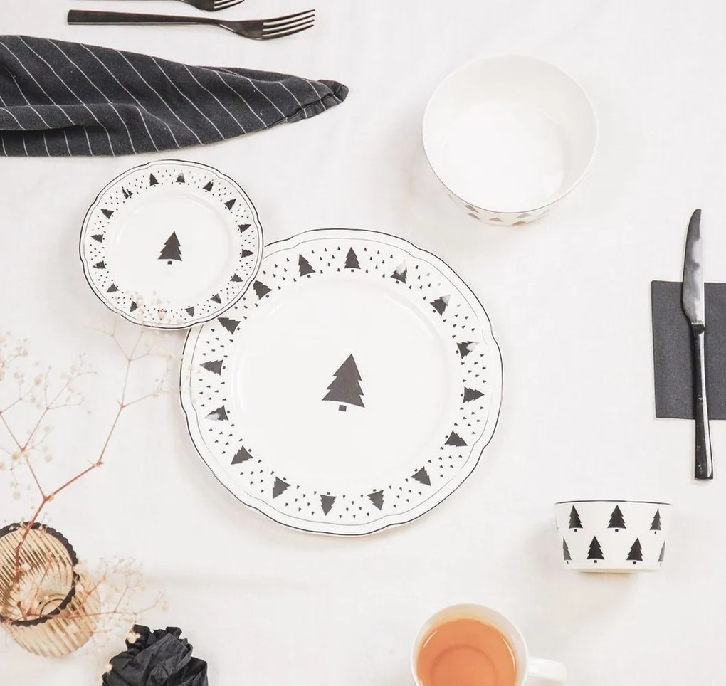 Krémový porcelánový dezertný tanierik so stromčekmi X-Mas Tree - Ø 20*1,5 cm