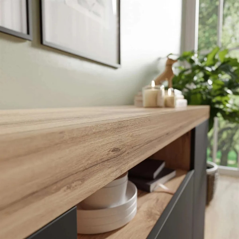 LUNGO KOMODA DUB WOTAN ČIERNA 164 cm