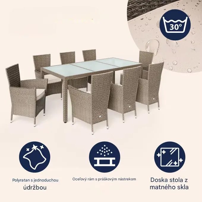 InternetovaZahrada Záhradná ratanová zostava Berlin 1+8 - béžová/krémová