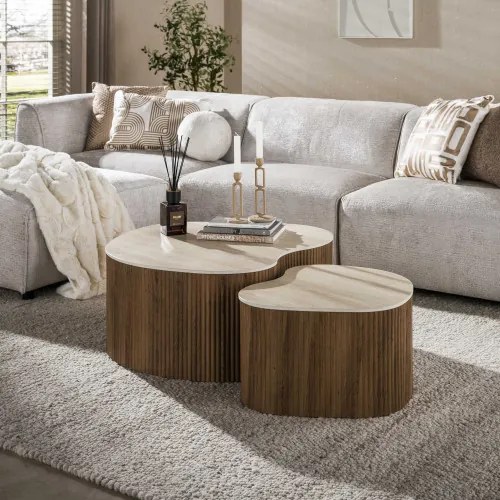 Konferenčný stôl 57-01T Ceramo 2-set 3D ceramik Travertine - Komfort-nábytok