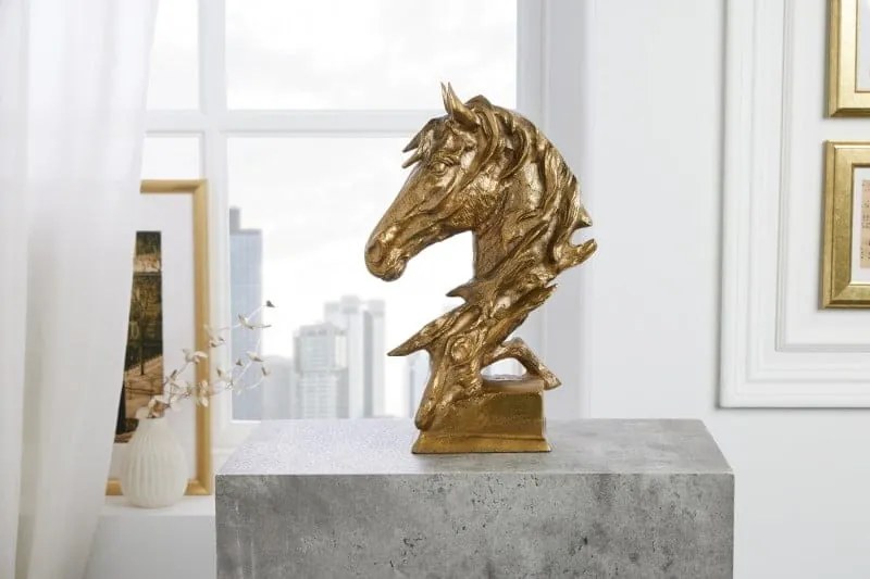 Socha Caballo hlava koňa 40 cm zlatá
