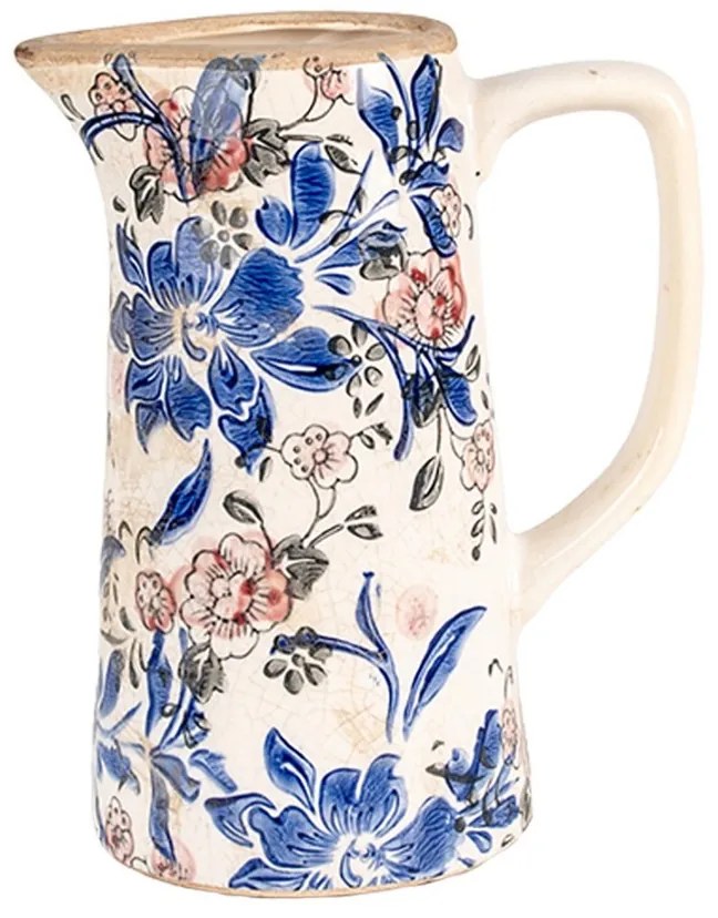 Béžový keramický dekoračný džbán s modrými kvetmi Marsia M - 16*11*20 cm