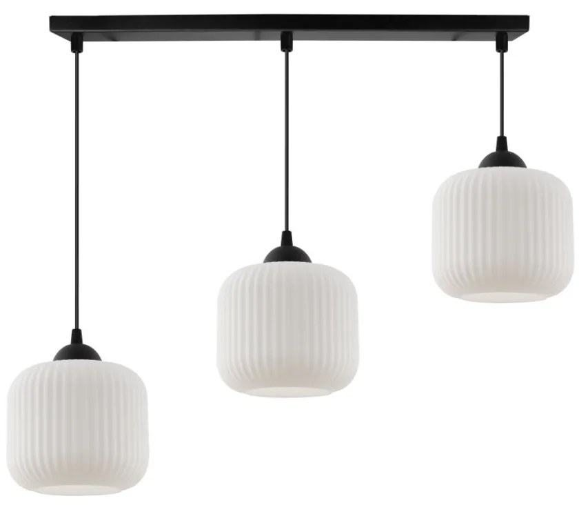 Závesné svietidlo Riffle, 3x biele sklenené tienidlo, b