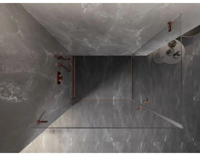 Mexen Lunar-B Duo výklopný sprchový kút 80 x 75 cm, číre sklo, medená matná, 832-080L-075P-65-00