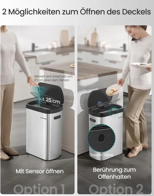 Automatický odpadkový kôš 50 l SONGMICS LTB640E01 strieborný