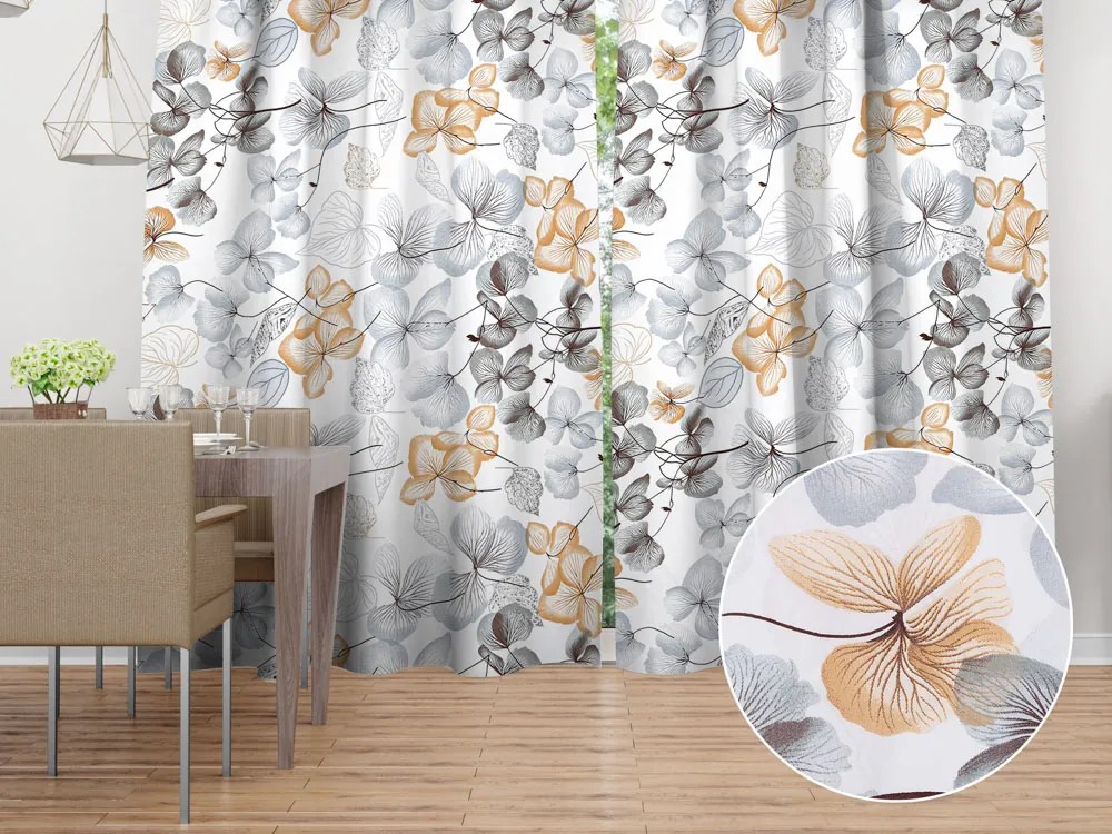 Biante Bavlnený záves Sandra SA-367 Sivo-oranžové kvety na bielom 140x180 cm