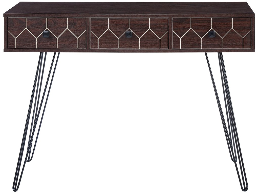 Konzolový stolík s 3 zásuvkami tmavé drevo/čierna MALSALA Beliani