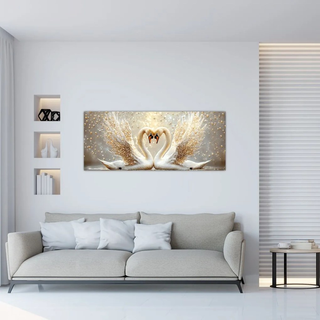 Obraz - Zlaté labute (120x50 cm)