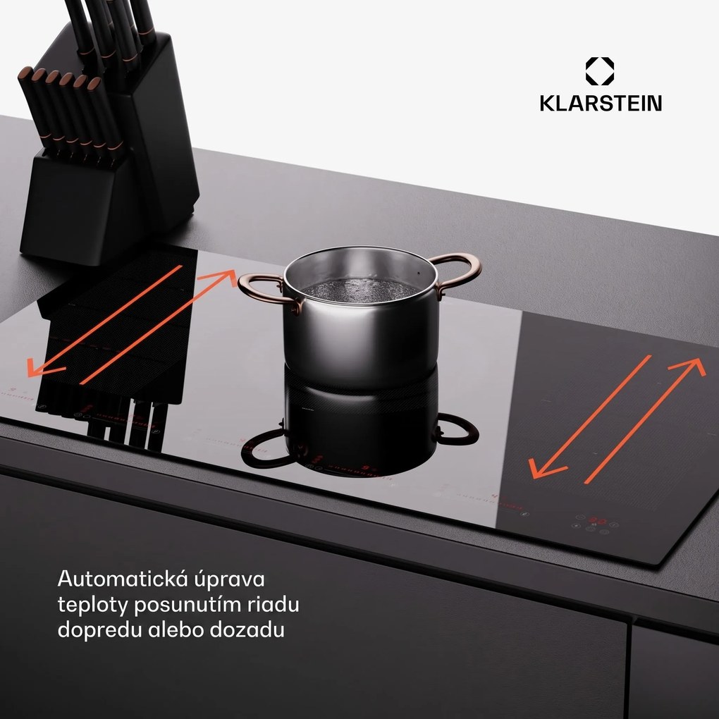 Klarstein Masterzone 90 Flex, indukčná varná doska, max. 12 600 W, vstavaná, 5 zón, 2 Flex zóny, technológia ThermoBoost, Smart Flex