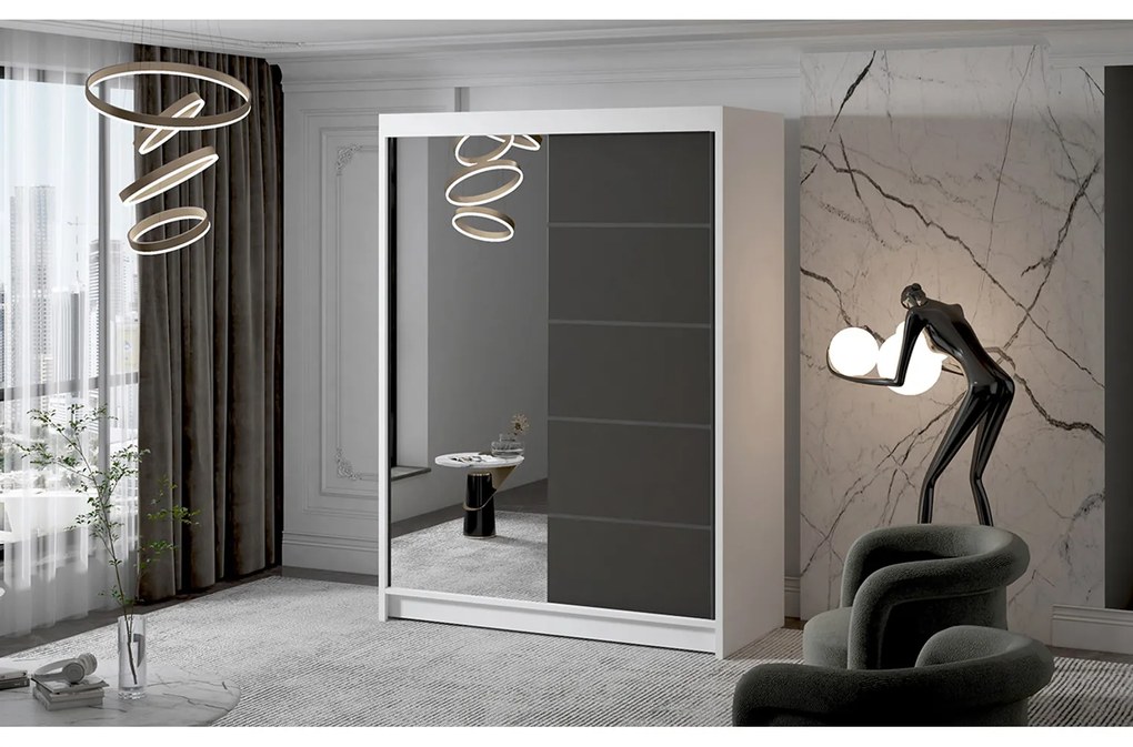 Veľká šatníková skriňa MILAN III 150 cm Biela