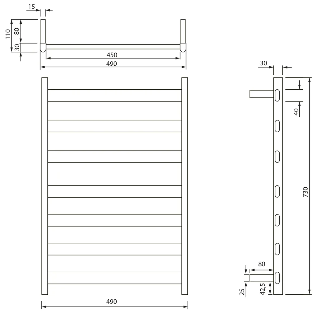 Sapho Sapho, ELIAS Elektrický sušiak uterákov 490x730x110mm, 105W, biela matná, EB540