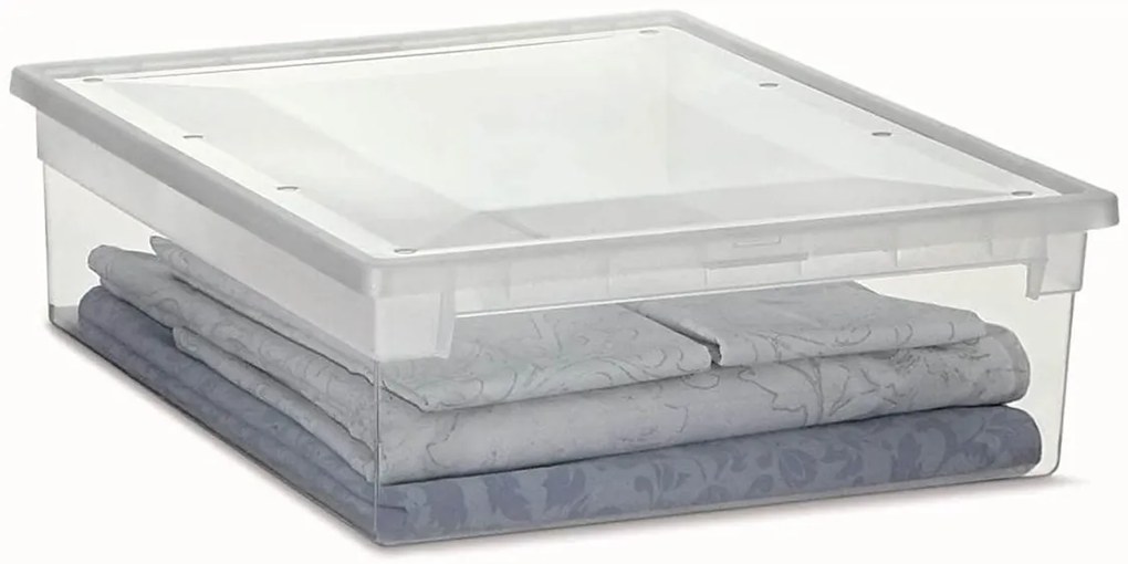 Úložný box s vekom, transparentný, na posteľnú bielizeň TERRY 22l - 38 x 52 x 14 cm