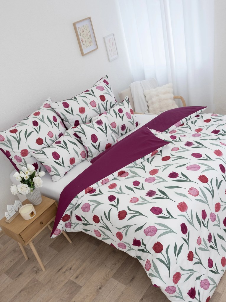 Bavlnené obliečky Renforcé – Kvety tulipánov fialové 140 × 200 cm, 70 x 90 cm