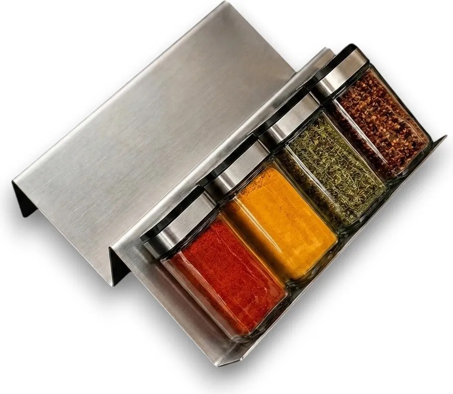 Orion Sada 16ks koreničiek INOX 100ml + 4ks organizér na koreničky VASKY - NEREZ + sada 16ks štítkov