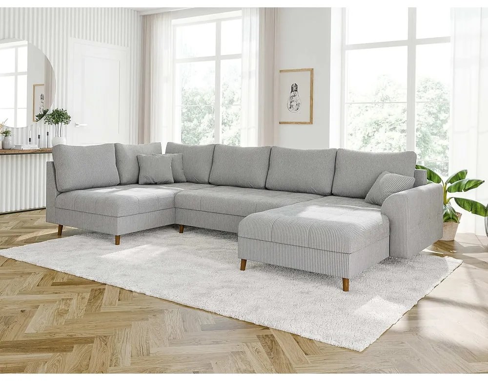 Svetlosivá menčestrová rohová pohovka (pravý roh/do "U") Ariella – Ropez