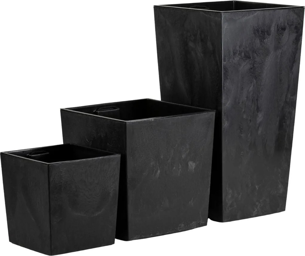 PLASTOVÝ KVETINÁČ FLORE 41X39,5X39,5 CM IMITÁCIA BETÓNU ČIERNA