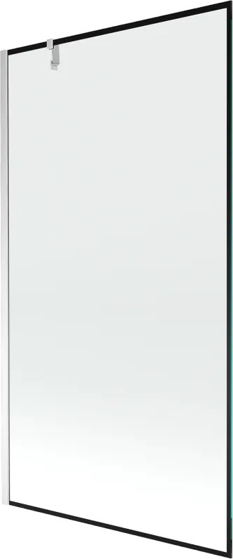Mexen Next, vaňová zástena 1-krídlová 100 x 150 cm, fixné krídlo, 6 mm číre sklo s čiernym vzorom, chrómový profil, 895-100-000-00-70-01