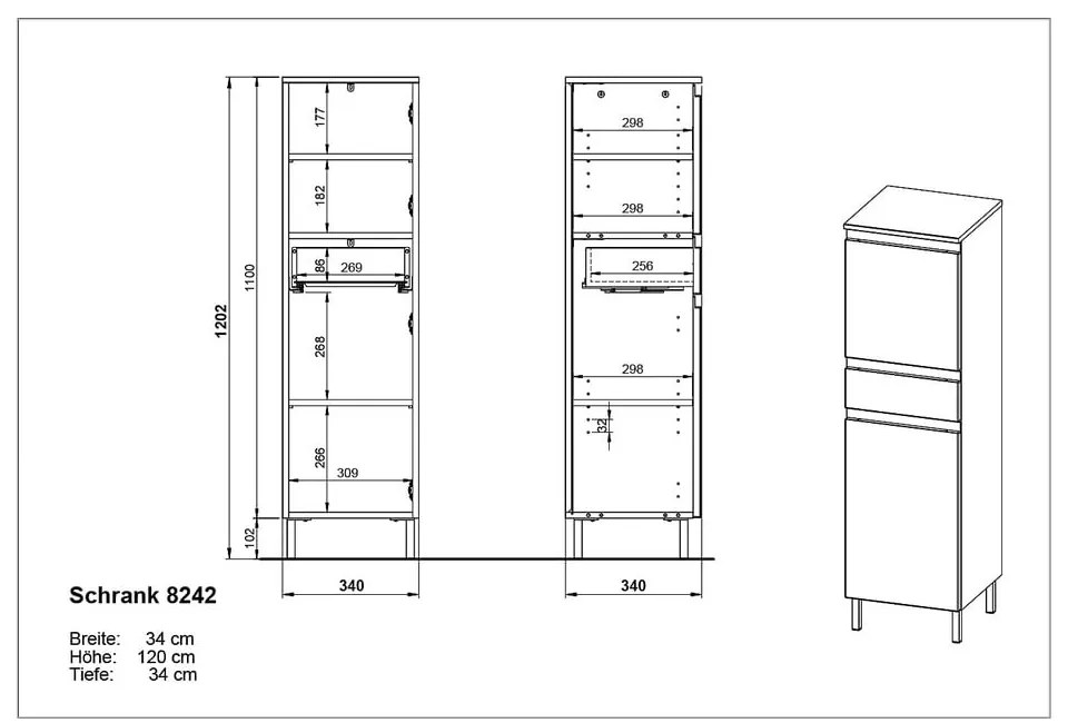 Biela vysoká kúpeľňová skrinka 34x120 cm Salinas - Germania